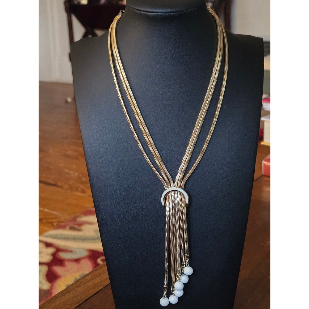 Hobe Signed Tassel Waterfall milk Glass Necklace Vintage Stunning!